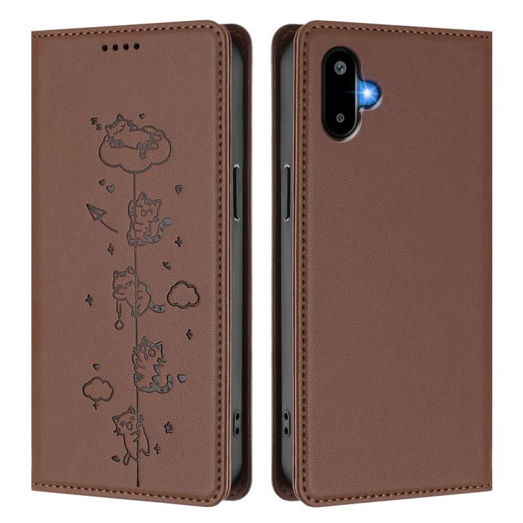 For Samsung Galaxy M06 5G / F06 5G Cute Cats Embossed Magnetic RFID Vegan Leather Phone Case