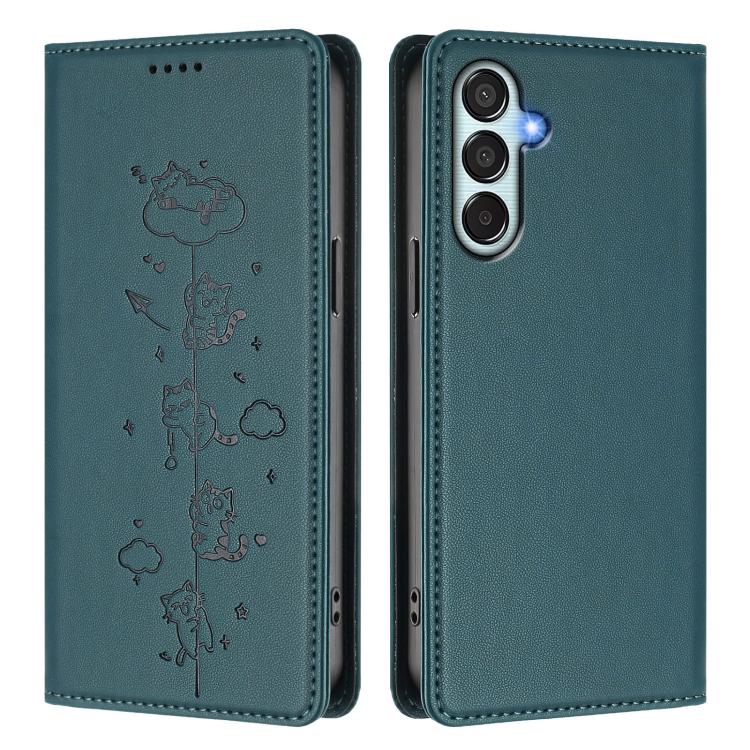 For Samsung Galaxy M34 5G / F34 5G Cute Cats Embossed Magnetic RFID Vegan Leather Phone Case