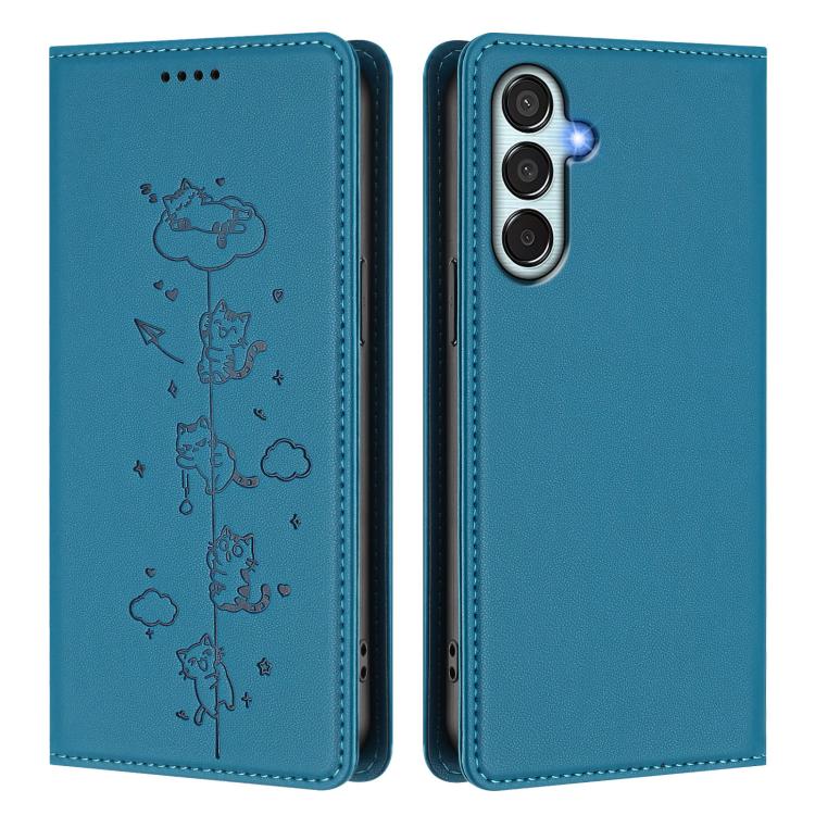 For Samsung Galaxy M35 5G Cute Cats Embossed Magnetic RFID Vegan Leather Phone Case
