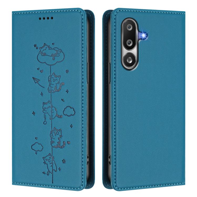 For Samsung Galaxy M36 5G Cute Cats Embossed Magnetic RFID Vegan Leather Phone Case