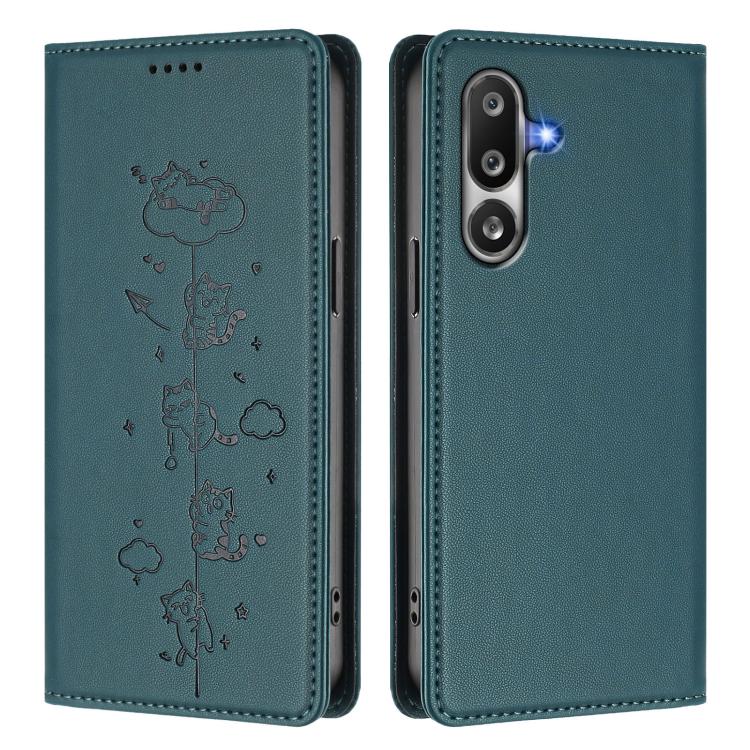 For Samsung Galaxy M36 5G Cute Cats Embossed Magnetic RFID Vegan Leather Phone Case