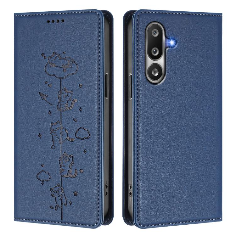 For Samsung Galaxy M36 5G Cute Cats Embossed Magnetic RFID Vegan Leather Phone Case