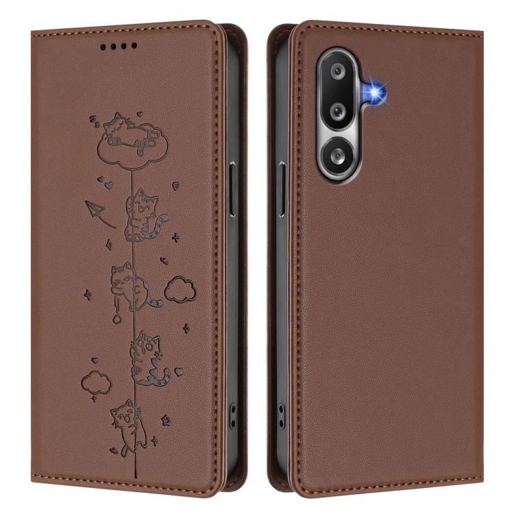 For Samsung Galaxy M36 5G Cute Cats Embossed Magnetic RFID Vegan Leather Phone Case