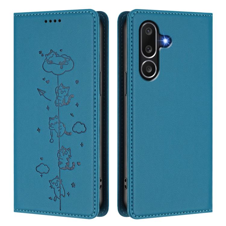 For Samsung Galaxy M56 5G Cute Cats Embossed Magnetic RFID Vegan Leather Phone Case