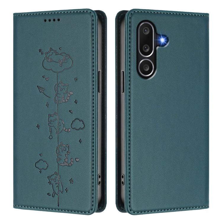 For Samsung Galaxy M56 5G Cute Cats Embossed Magnetic RFID Vegan Leather Phone Case