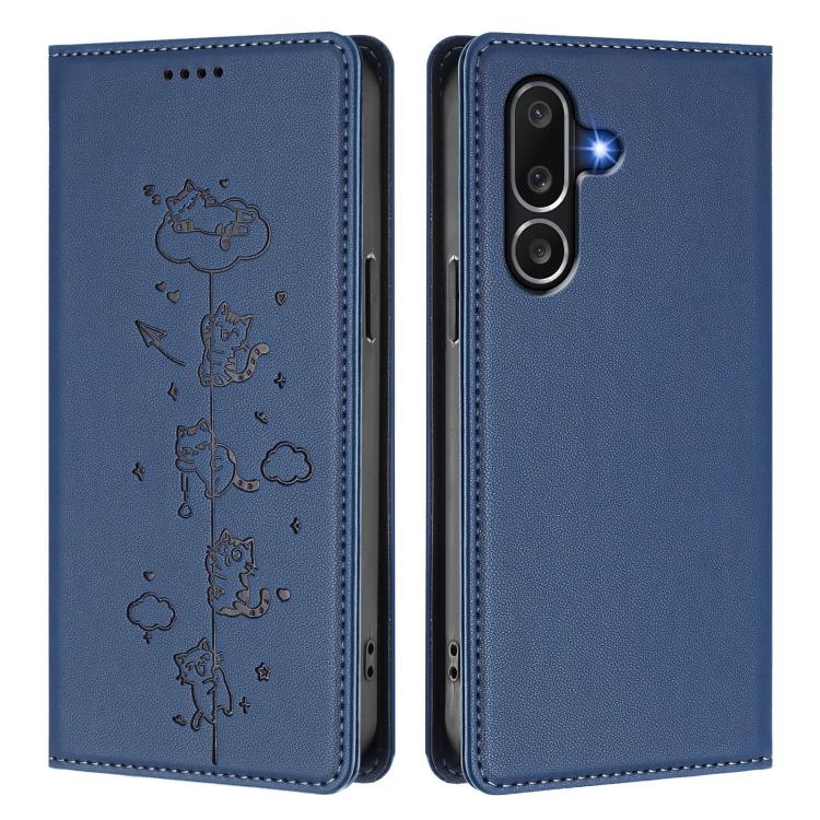 For Samsung Galaxy M56 5G Cute Cats Embossed Magnetic RFID Vegan Leather Phone Case
