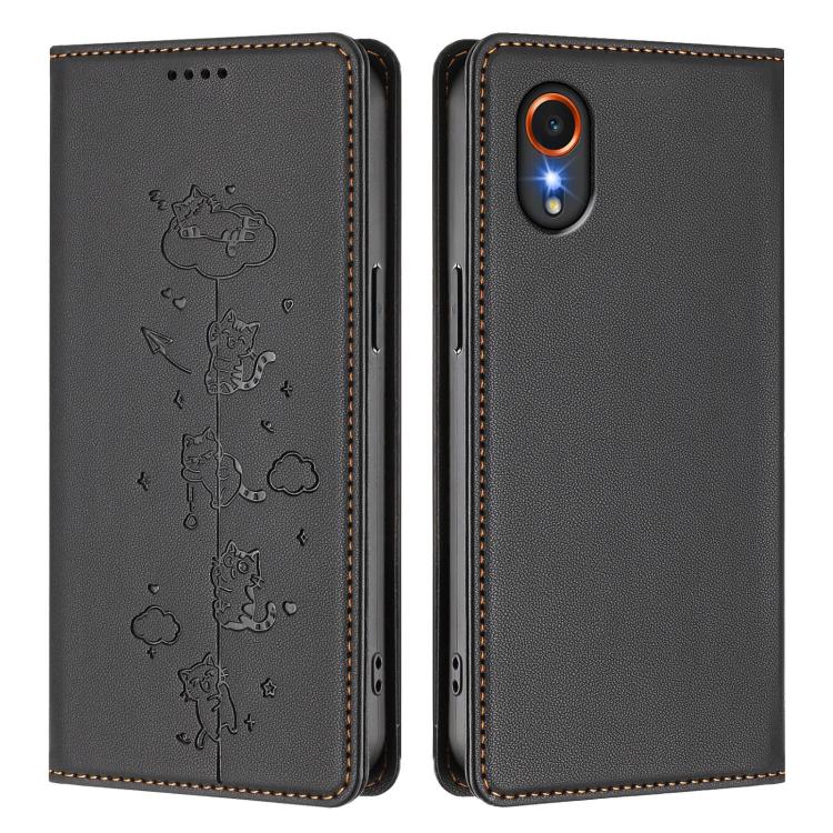 For Samsung Galaxy XCover7 Cute Cats Embossed Magnetic RFID Vegan Leather Phone Case