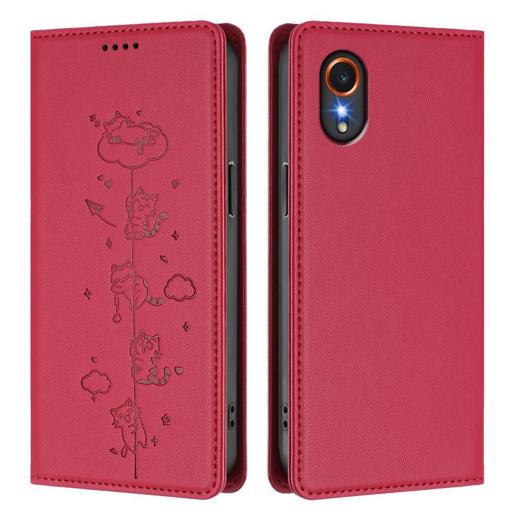For Samsung Galaxy XCover7 Cute Cats Embossed Magnetic RFID Vegan Leather Phone Case