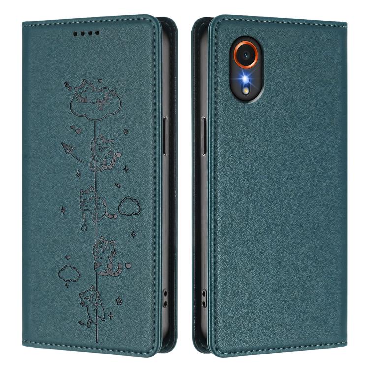 For Samsung Galaxy XCover7 Cute Cats Embossed Magnetic RFID Vegan Leather Phone Case