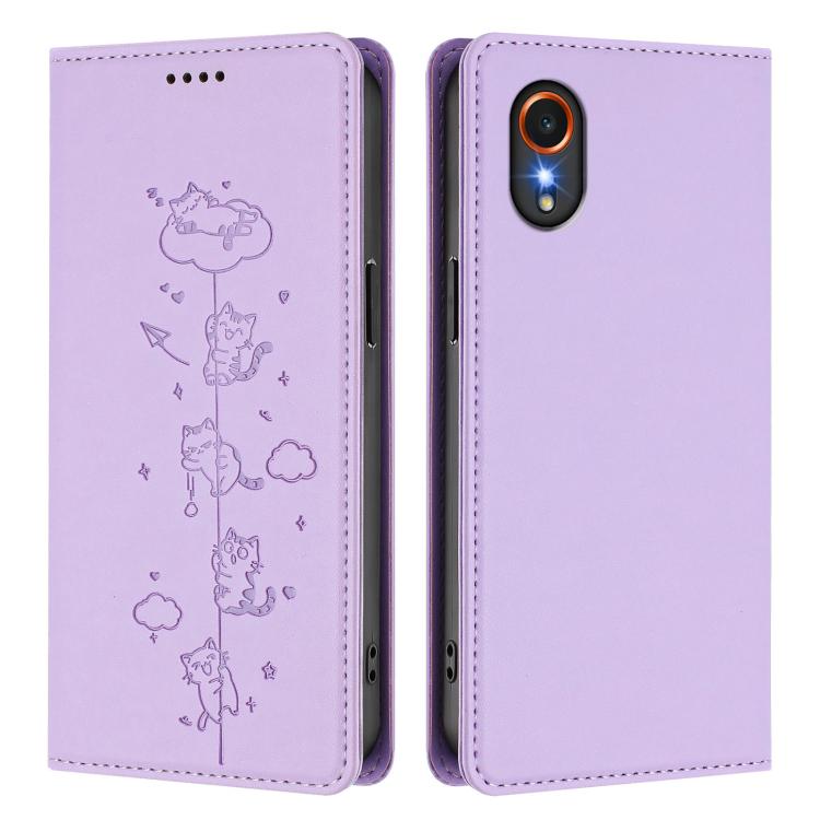 For Samsung Galaxy XCover7 Cute Cats Embossed Magnetic RFID Vegan Leather Phone Case