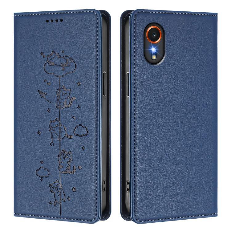 For Samsung Galaxy XCover7 Cute Cats Embossed Magnetic RFID Vegan Leather Phone Case
