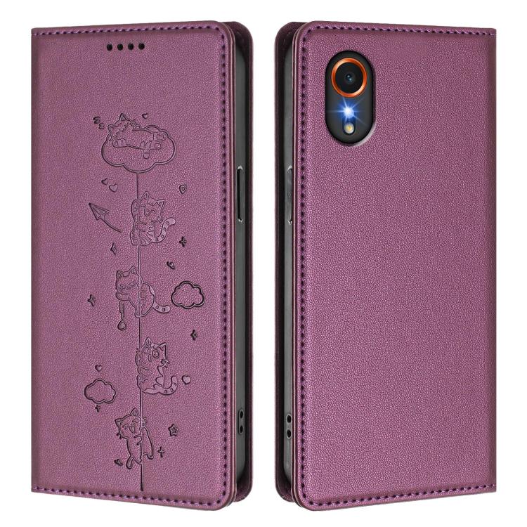 For Samsung Galaxy XCover7 Cute Cats Embossed Magnetic RFID Vegan Leather Phone Case