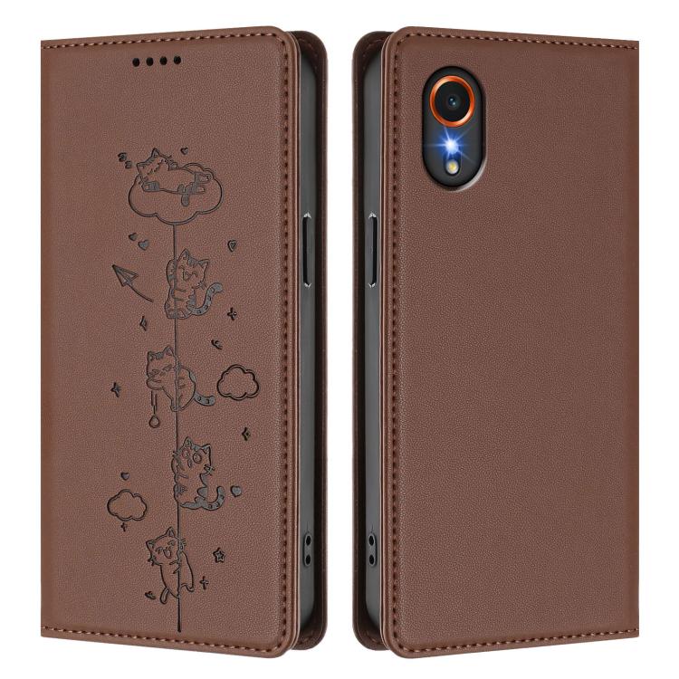 For Samsung Galaxy XCover7 Cute Cats Embossed Magnetic RFID Vegan Leather Phone Case