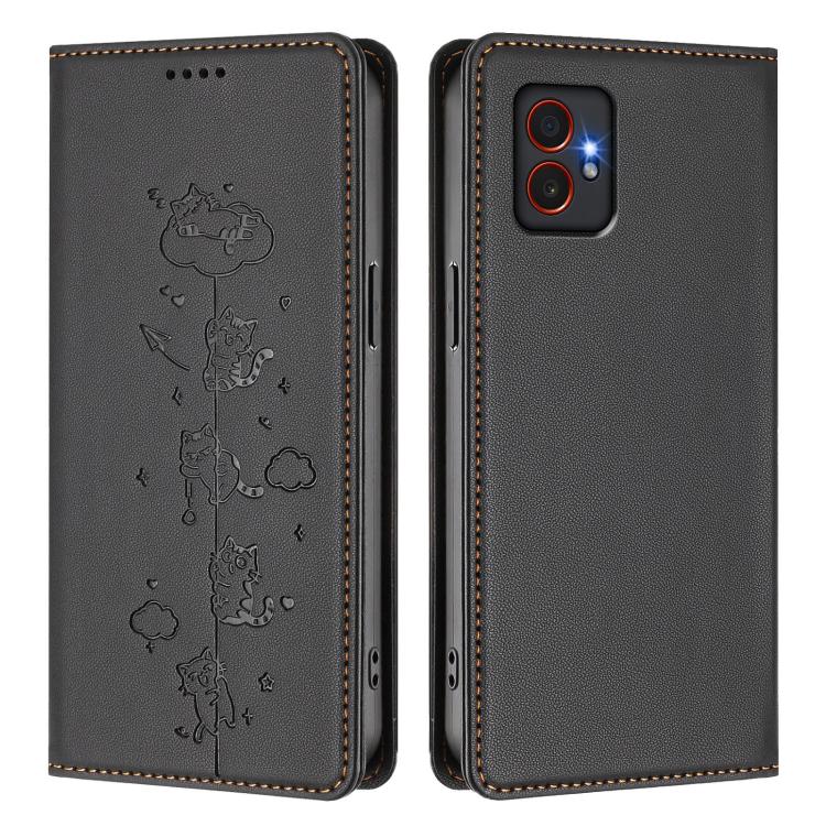 For Samsung Galaxy XCover7 Pro Cute Cats Embossed Magnetic RFID Vegan Leather Phone Case