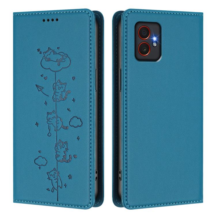 For Samsung Galaxy XCover7 Pro Cute Cats Embossed Magnetic RFID Vegan Leather Phone Case