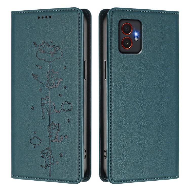 For Samsung Galaxy XCover7 Pro Cute Cats Embossed Magnetic RFID Vegan Leather Phone Case