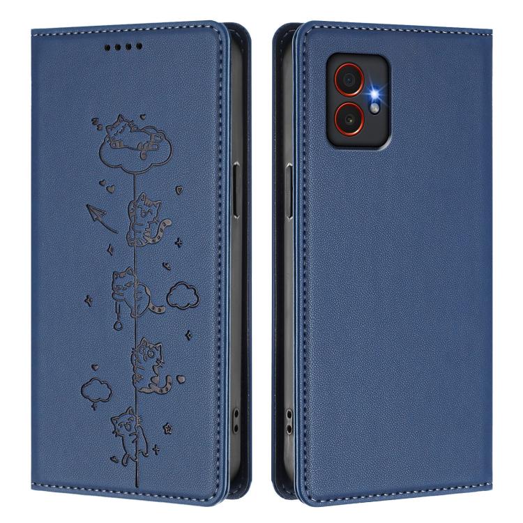 For Samsung Galaxy XCover7 Pro Cute Cats Embossed Magnetic RFID Vegan Leather Phone Case