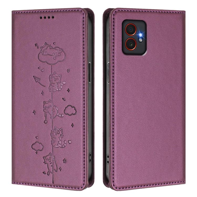 For Samsung Galaxy XCover7 Pro Cute Cats Embossed Magnetic RFID Vegan Leather Phone Case