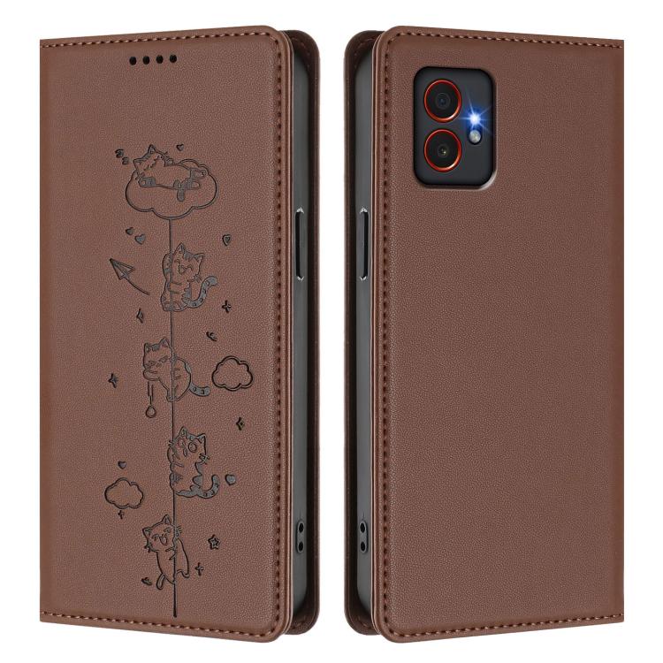 For Samsung Galaxy XCover7 Pro Cute Cats Embossed Magnetic RFID Vegan Leather Phone Case