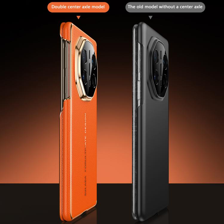 For Huawei Mate X6 SULADA Electroplated Frame Dual-Axis Magnetic Genuine Leather Phone Case