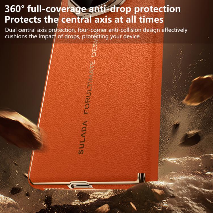 For Huawei Mate X6 SULADA Electroplated Frame Dual-Axis Magnetic Genuine Leather Phone Case