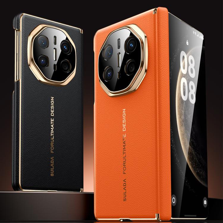 For Huawei Mate X6 SULADA Electroplated Frame Dual-Axis Magnetic Genuine Leather Phone Case