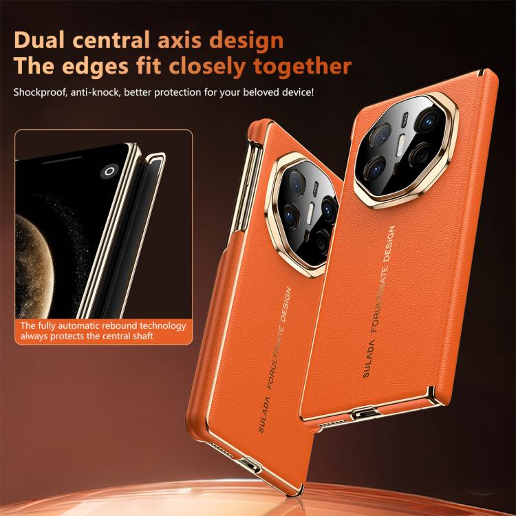 For Huawei Mate X6 SULADA Electroplated Frame Dual-Axis Magnetic Genuine Leather Phone Case