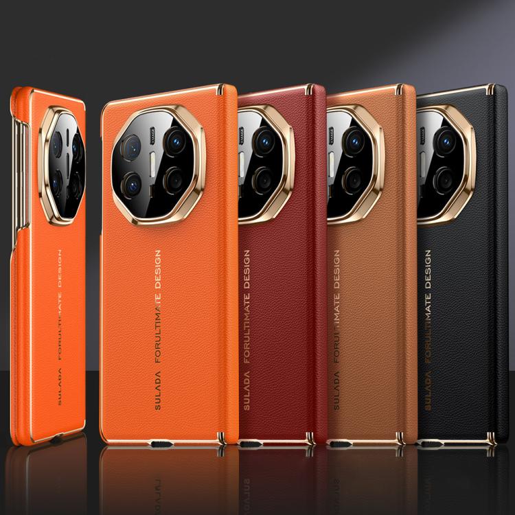 For Huawei Mate X6 SULADA Electroplated Frame Dual-Axis Magnetic Genuine Leather Phone Case