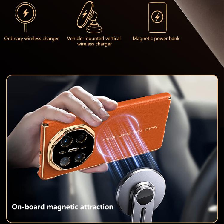 For Huawei Mate X5 / Mate X3 SULADA Electroplated Frame Dual-Axis Magnetic Genuine Leather Phone Case