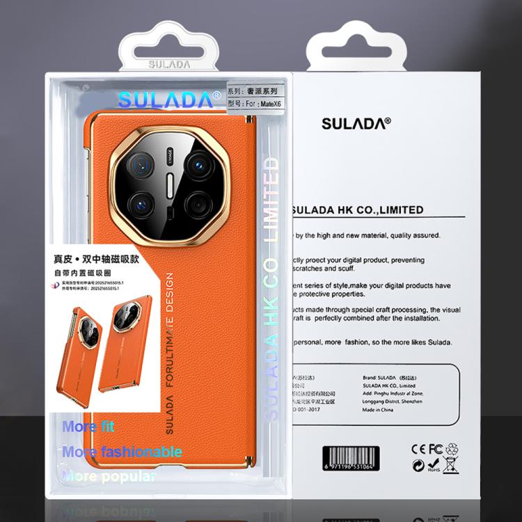 For Huawei Mate X5 / Mate X3 SULADA Electroplated Frame Dual-Axis Magnetic Genuine Leather Phone Case