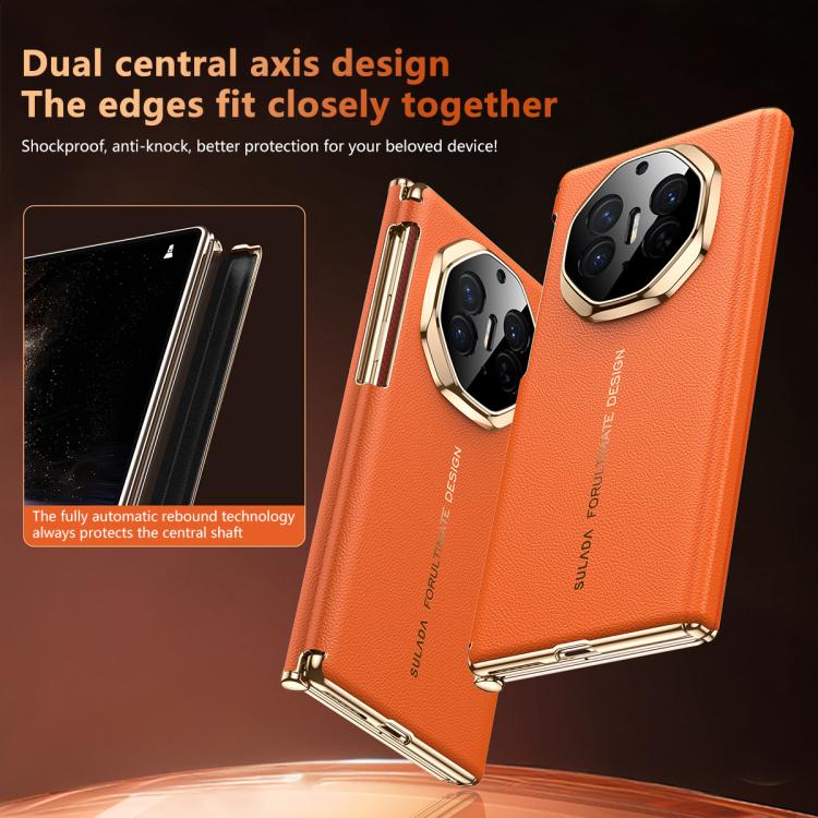 For Huawei Mate XT / Mate XTs SULADA Electroplated Frame Dual-Axis Magnetic Genuine Leather Phone Case