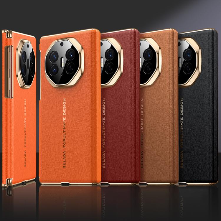 For Huawei Mate XT / Mate XTs SULADA Electroplated Frame Dual-Axis Magnetic Genuine Leather Phone Case