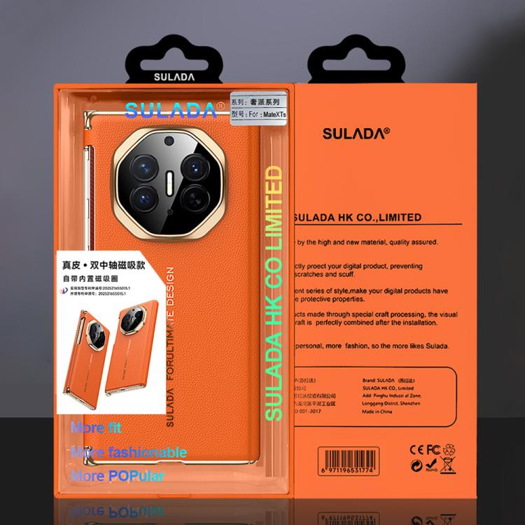 For Huawei Mate XT / Mate XTs SULADA Electroplated Frame Dual-Axis Magnetic Genuine Leather Phone Case