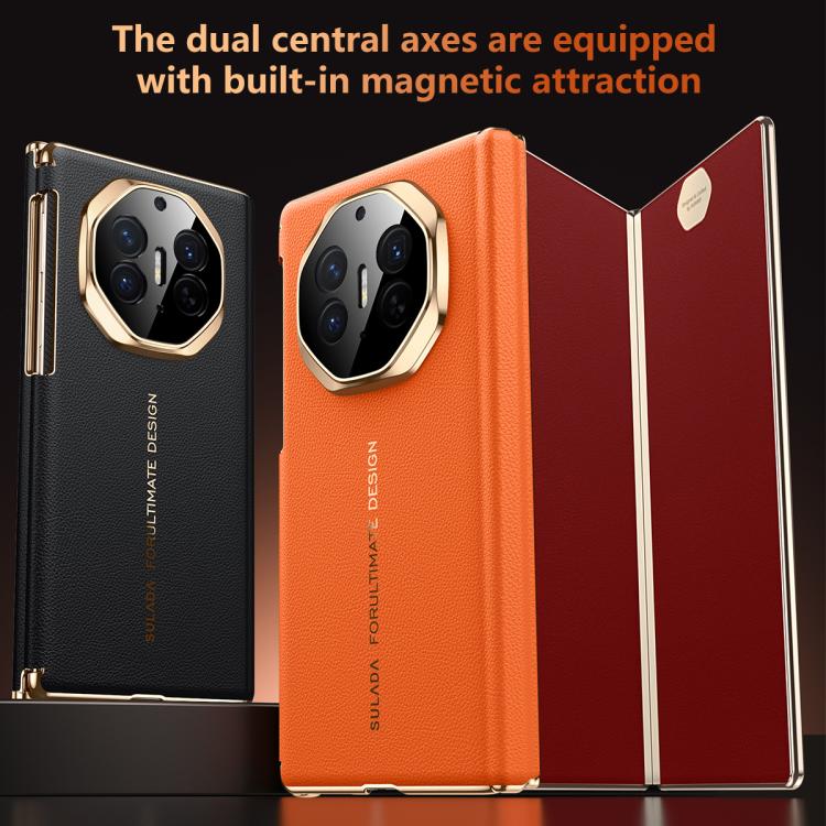 For Huawei Mate XT / Mate XTs SULADA Electroplated Frame Dual-Axis Magnetic Genuine Leather Phone Case