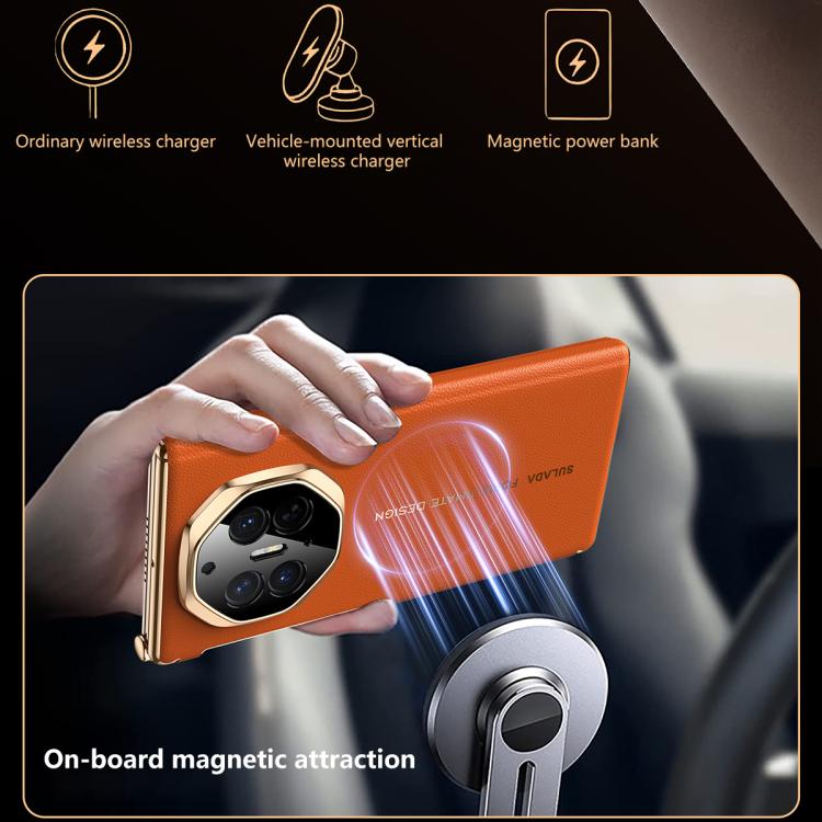 For Huawei Mate XT / Mate XTs SULADA Electroplated Frame Dual-Axis Magnetic Genuine Leather Phone Case