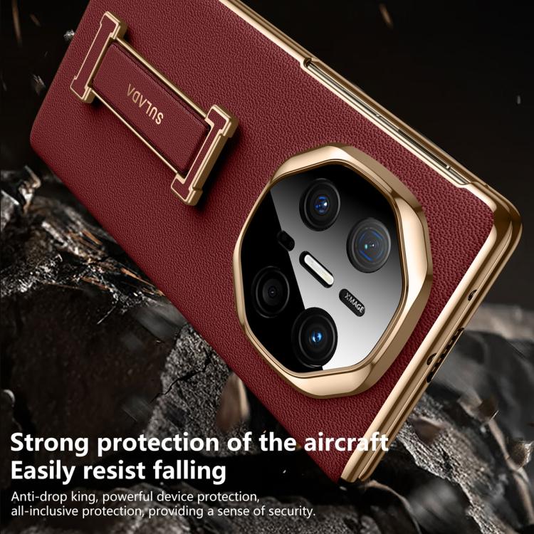 For Huawei Mate X6 SULADA Wristband Holder Shell Film Integrated Genuine Leather Phone Case