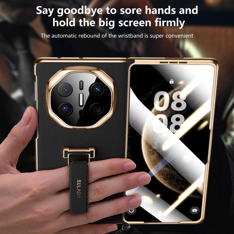 For Huawei Mate X6 SULADA Wristband Holder Shell Film Integrated Genuine Leather Phone Case