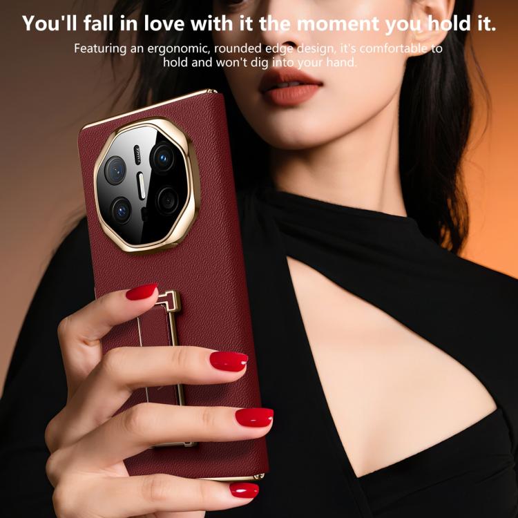 For Huawei Mate X6 SULADA Wristband Holder Shell Film Integrated Genuine Leather Phone Case
