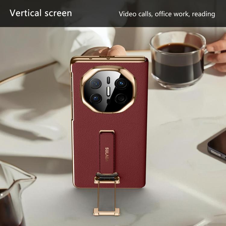 For Huawei Mate X5 / Mate X3 SULADA Wristband Holder Shell Film Integrated Genuine Leather Phone Case