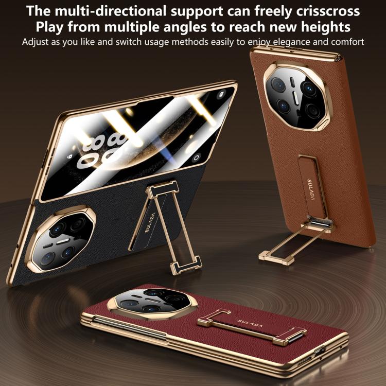 For Huawei Mate X5 / Mate X3 SULADA Wristband Holder Shell Film Integrated Genuine Leather Phone Case