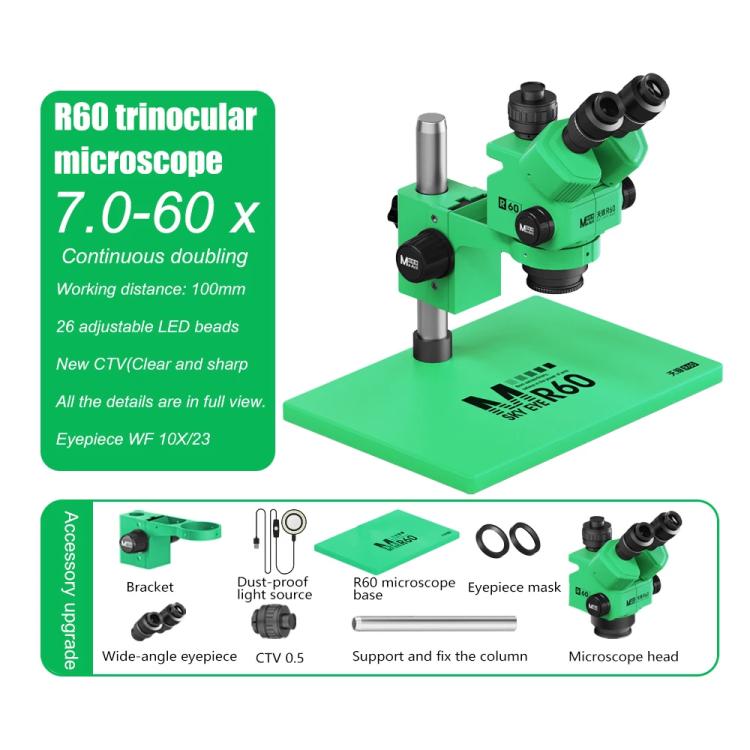 MaAnt Sky Eye R60 7-60X Colorful Trinocular Microscope with Large Base