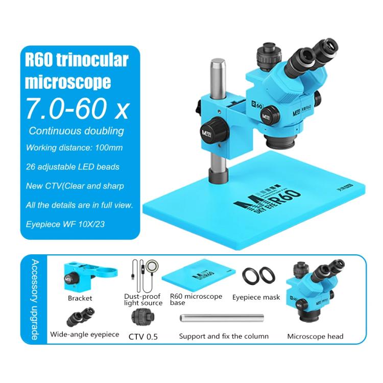 MaAnt Sky Eye R60 7-60X Colorful Trinocular Microscope with Large Base