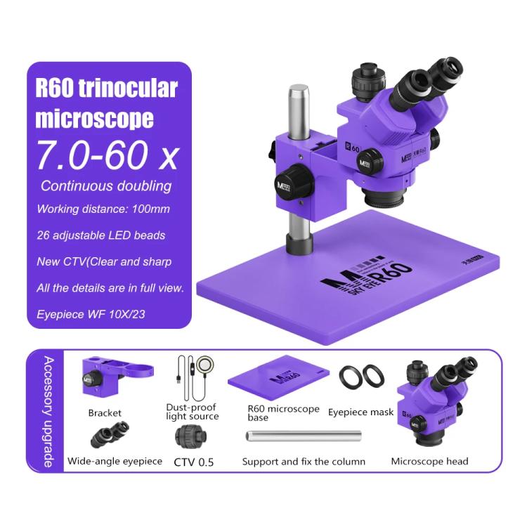MaAnt Sky Eye R60 7-60X Colorful Trinocular Microscope with Large Base