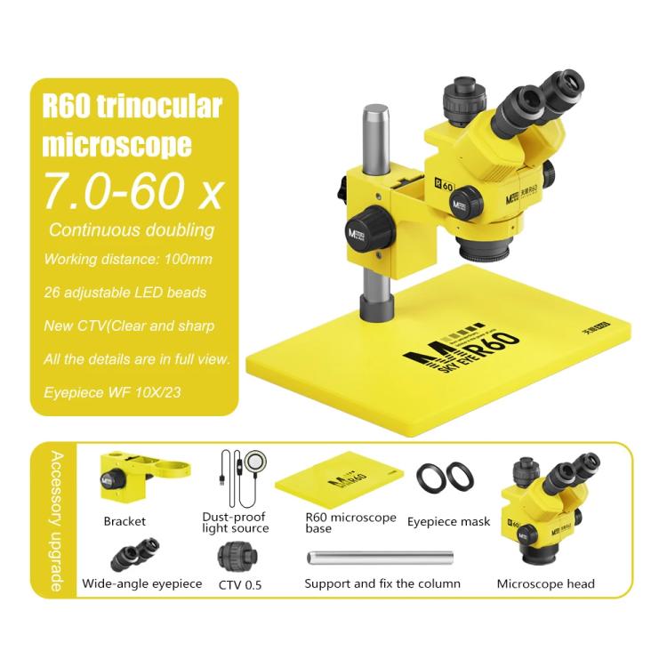 MaAnt Sky Eye R60 7-60X Colorful Trinocular Microscope with Large Base