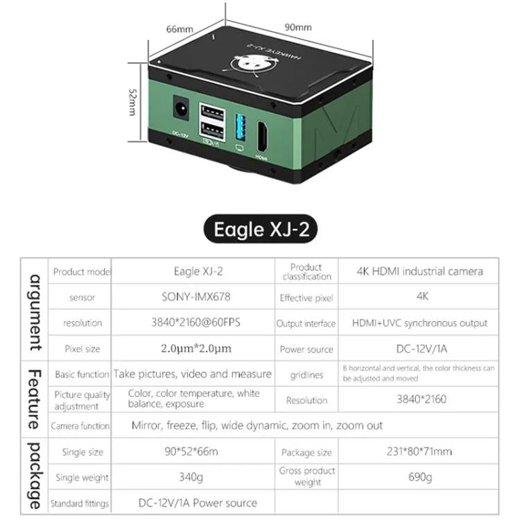 MaAnt XJ-2 Eagle Eye 4K HD Video Industrial Microscope Camera, Plug:EU Plug