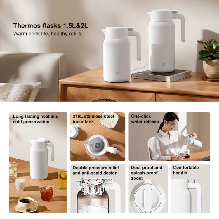 Xiaomi Mijia Stainless Steel Thermos Flask, Capacity:2L - White