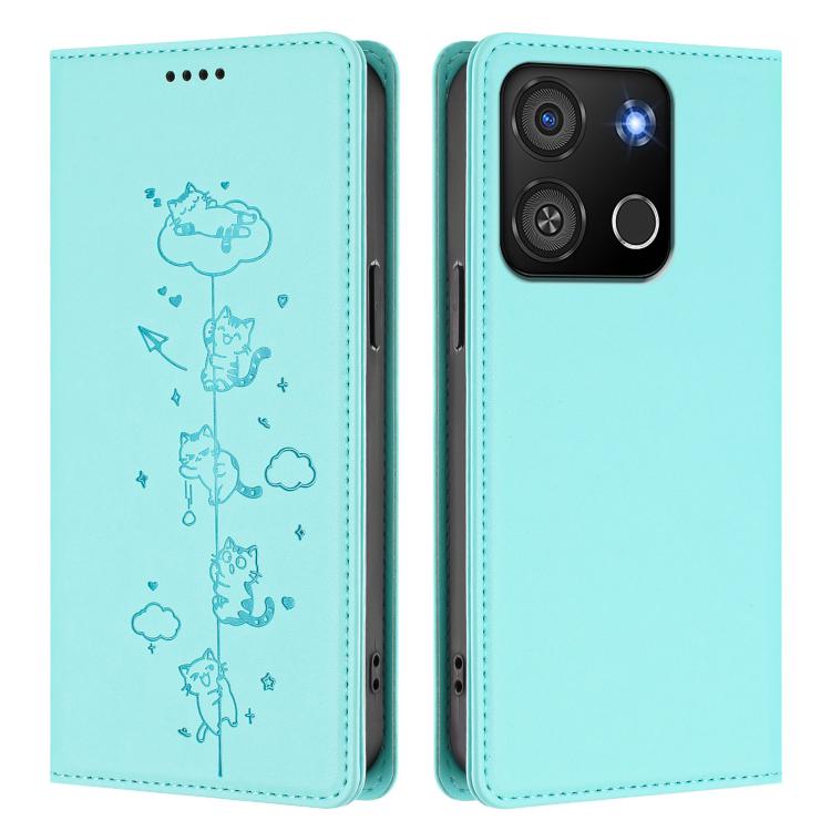 For itel A05s Cute Cats Embossed Magnetic RFID Vegan Leather Phone Case