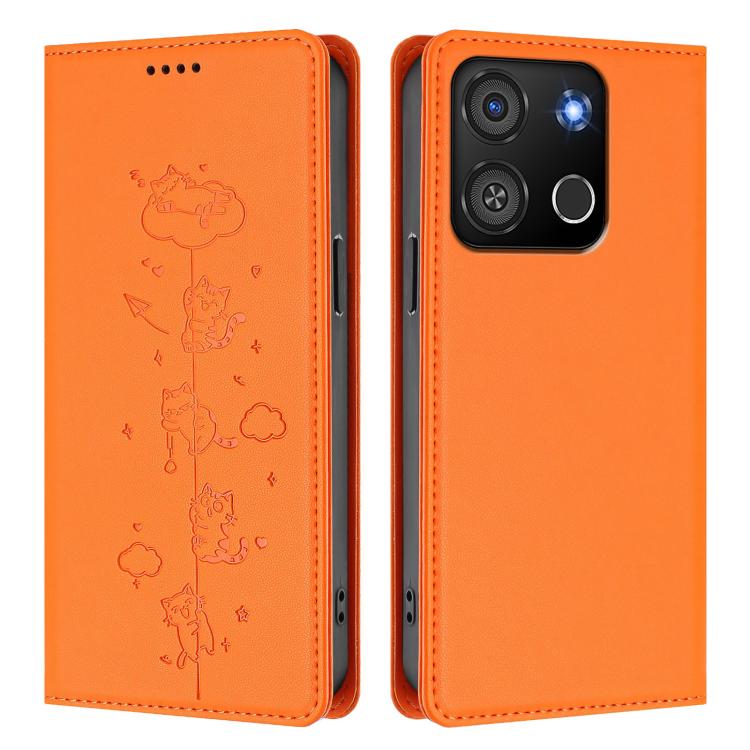 For itel A05s Cute Cats Embossed Magnetic RFID Vegan Leather Phone Case