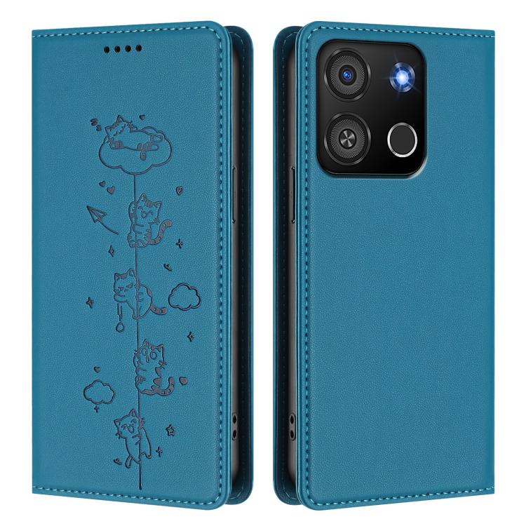 For itel A05s Cute Cats Embossed Magnetic RFID Vegan Leather Phone Case