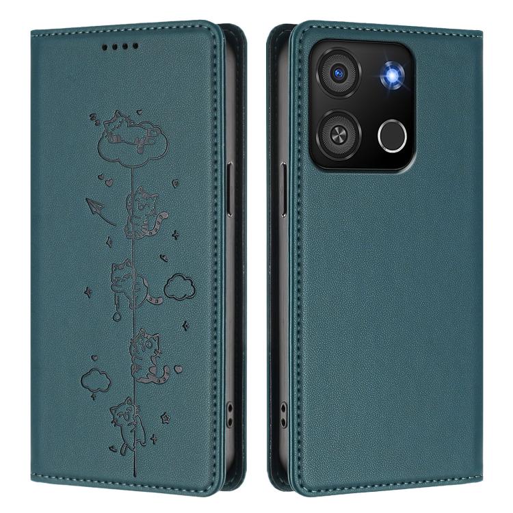 For itel A05s Cute Cats Embossed Magnetic RFID Vegan Leather Phone Case